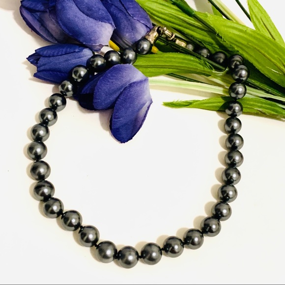 vintage grey faux pearl bead choker necklace - Picture 1 of 11